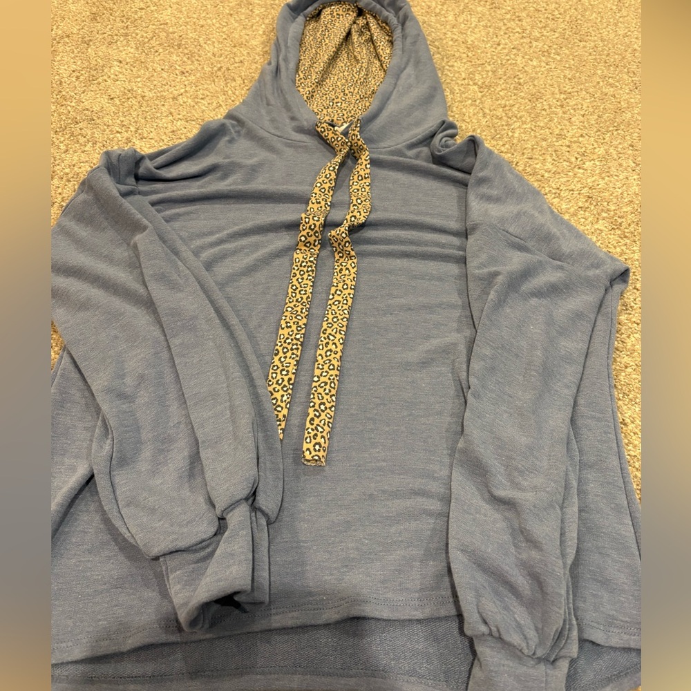 7th Ray Blue Hoodie with Leopard Accents